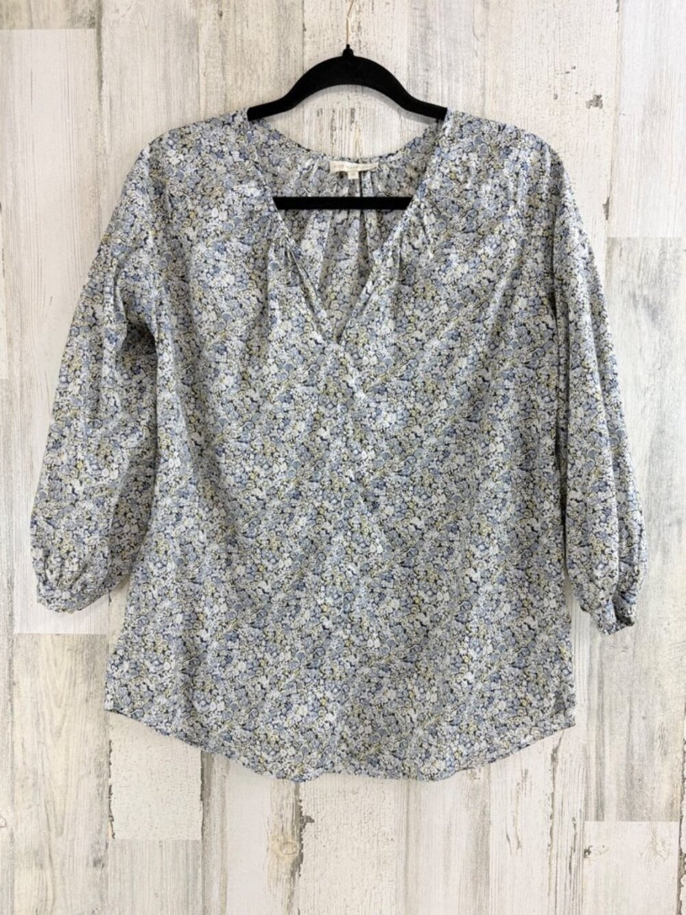 Ann Mashburn Sz XS Liberty London Chives Tana Lawn Ariana Blouse Blue Floral